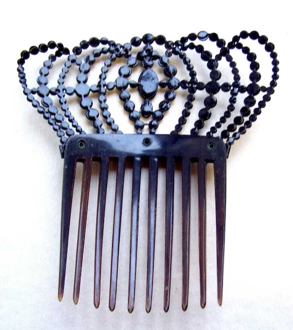 Faceted French jet hair comb Victorian mourning S… - image 2