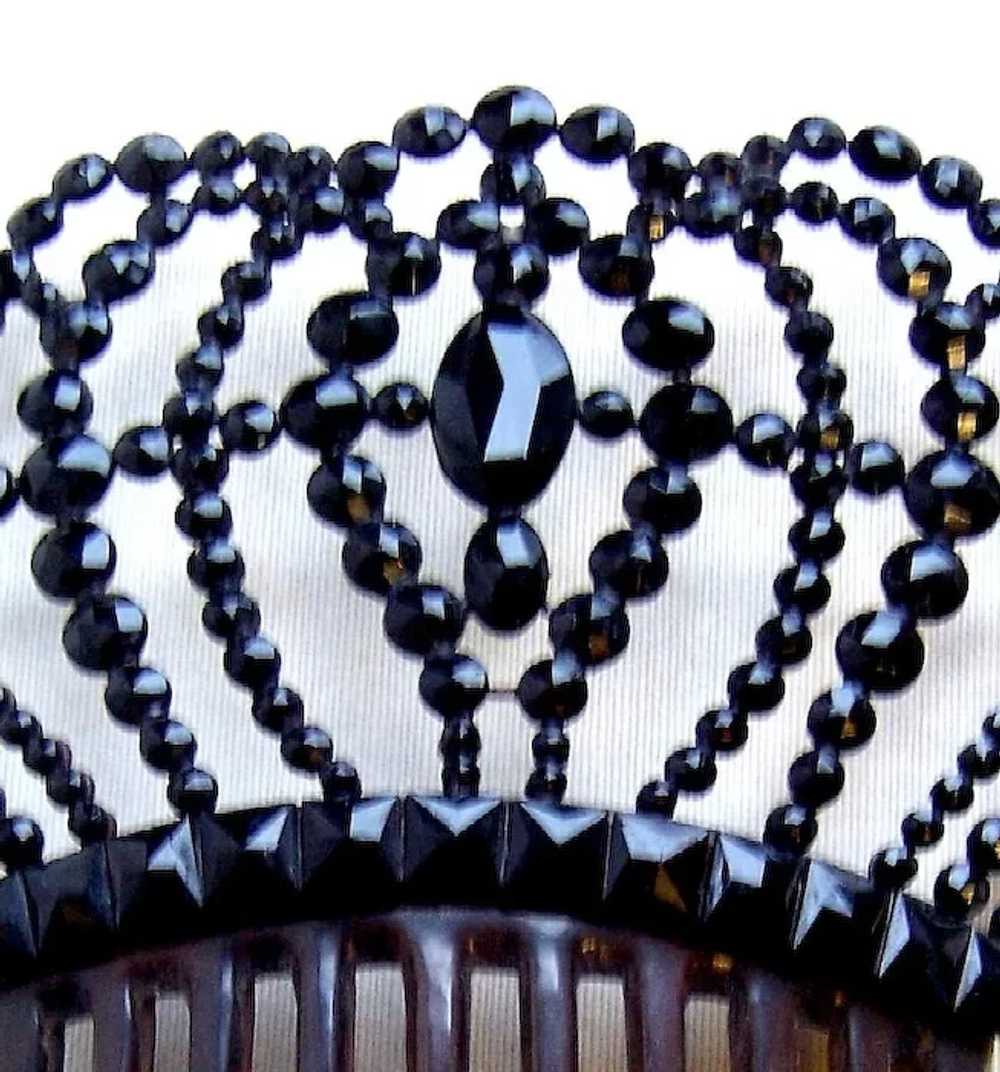 Faceted French jet hair comb Victorian mourning S… - image 3