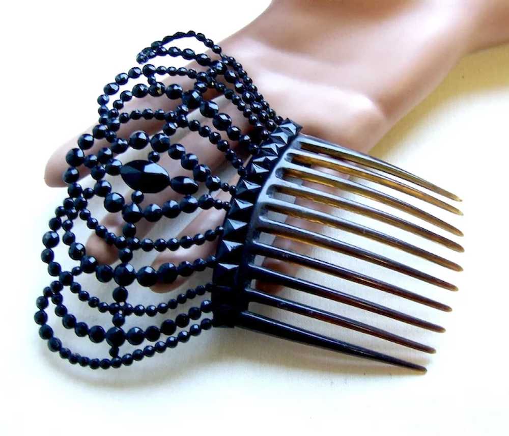 Faceted French jet hair comb Victorian mourning S… - image 5