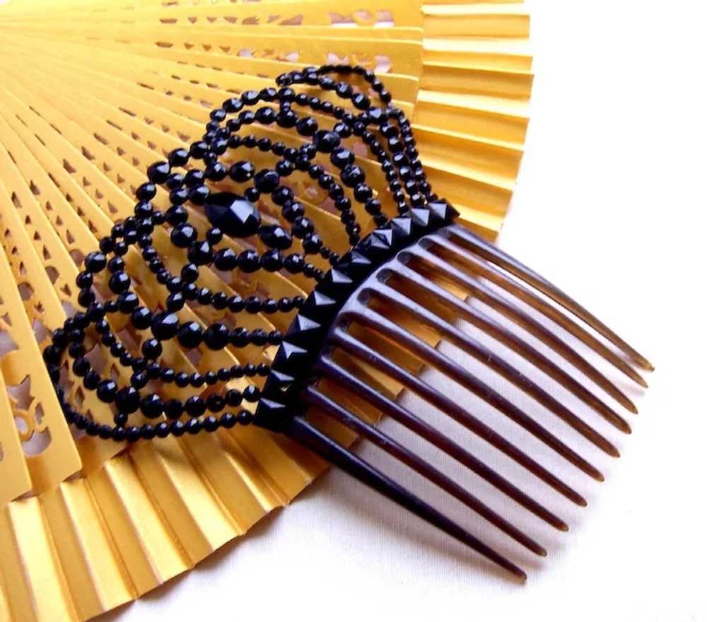 Faceted French jet hair comb Victorian mourning S… - image 6