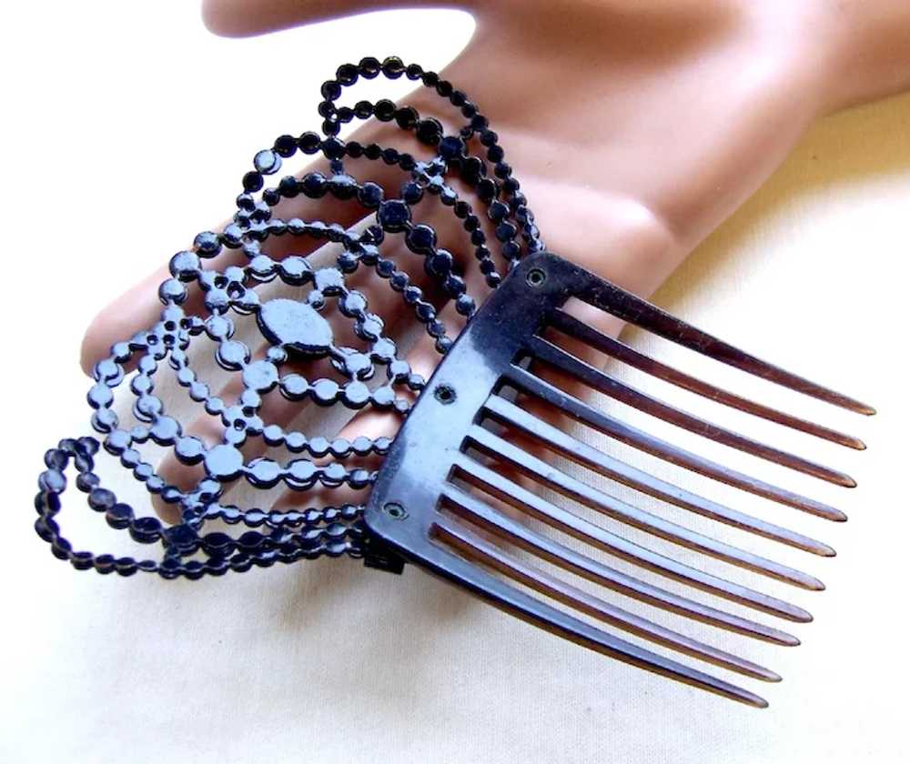 Faceted French jet hair comb Victorian mourning S… - image 7