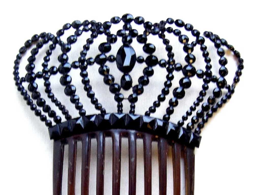 Faceted French jet hair comb Victorian mourning S… - image 8