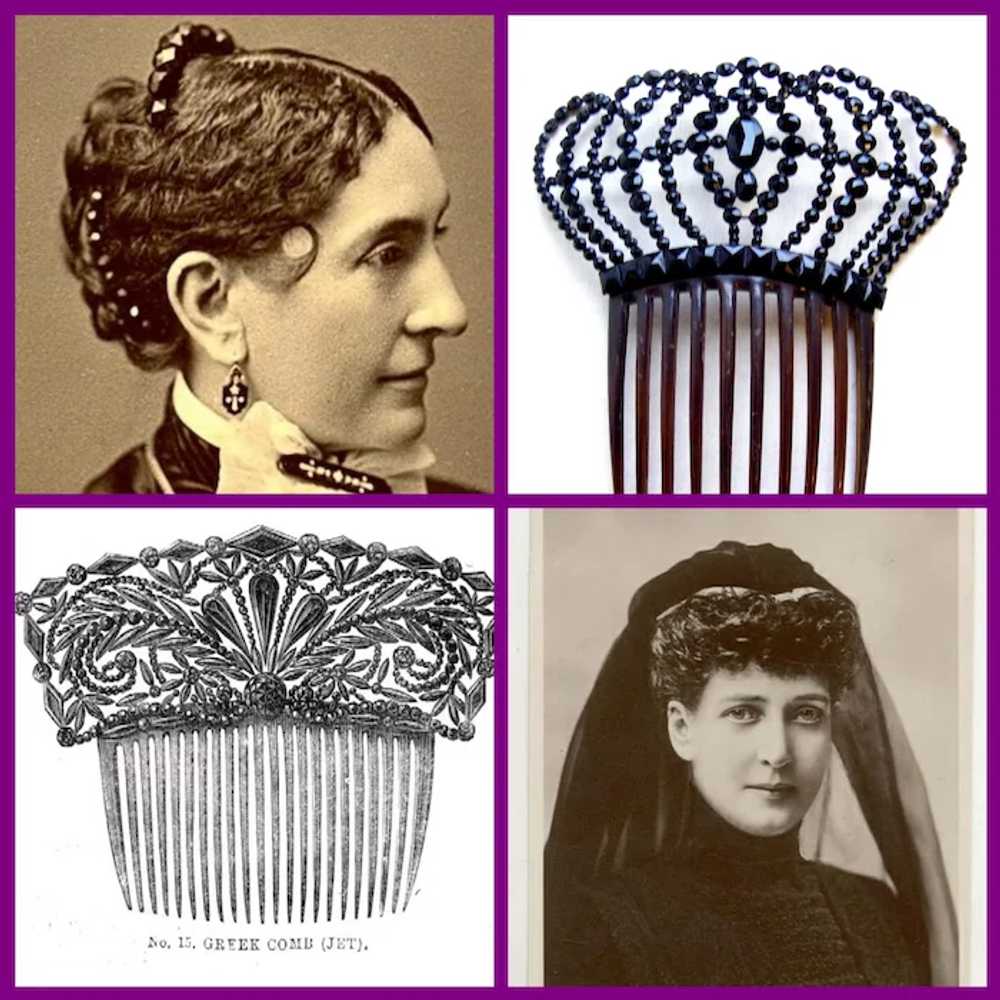 Faceted French jet hair comb Victorian mourning S… - image 9