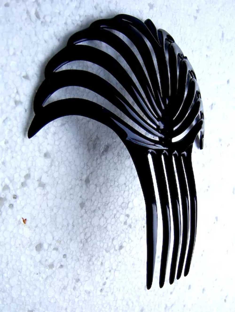 Egyptian style hair comb Art Deco black celluloid… - image 10