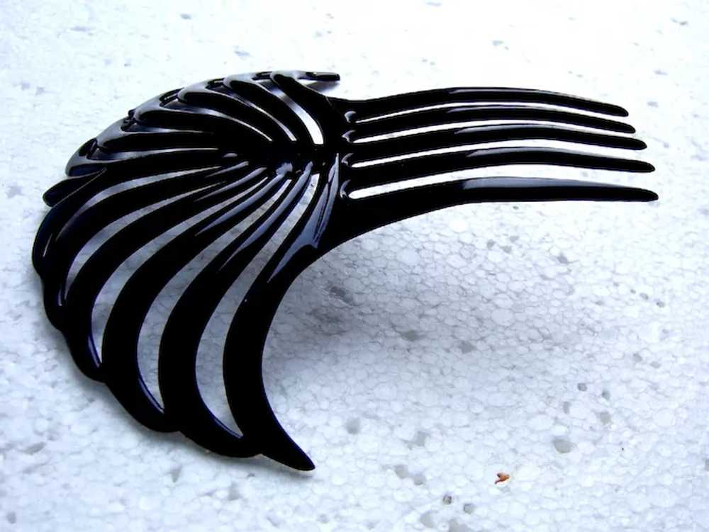 Egyptian style hair comb Art Deco black celluloid… - image 11