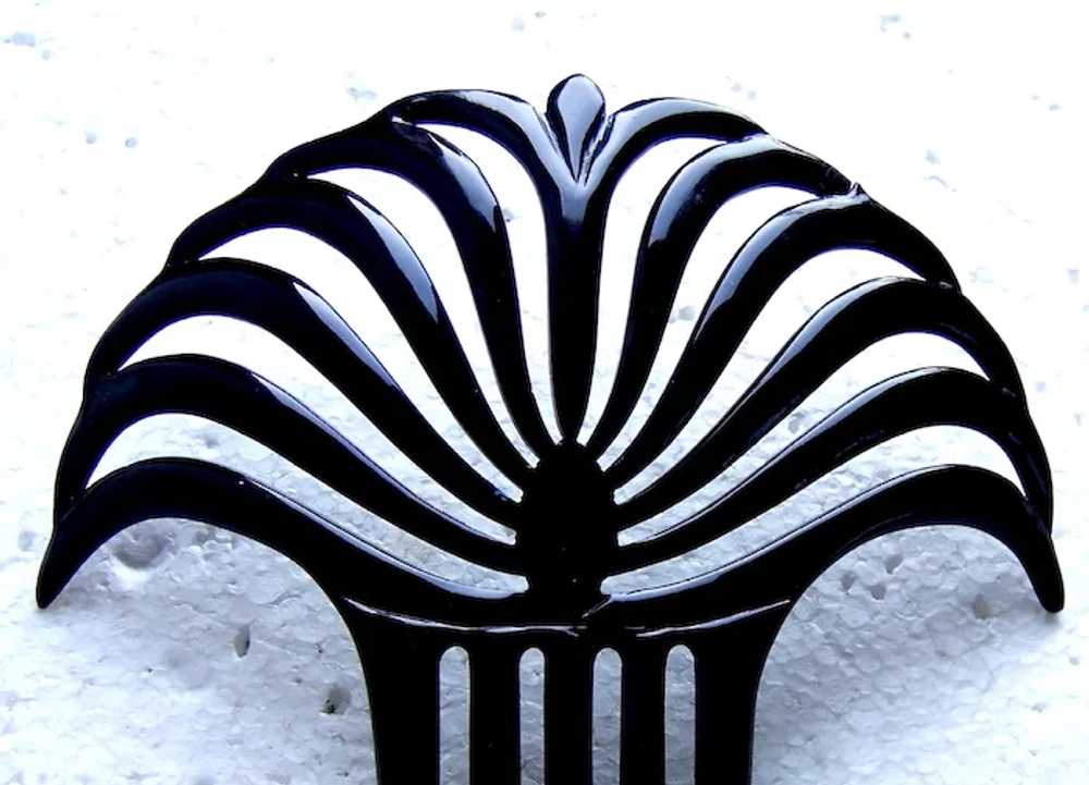 Egyptian style hair comb Art Deco black celluloid… - image 12