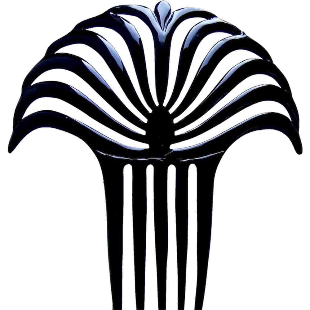 Egyptian style hair comb Art Deco black celluloid… - image 1