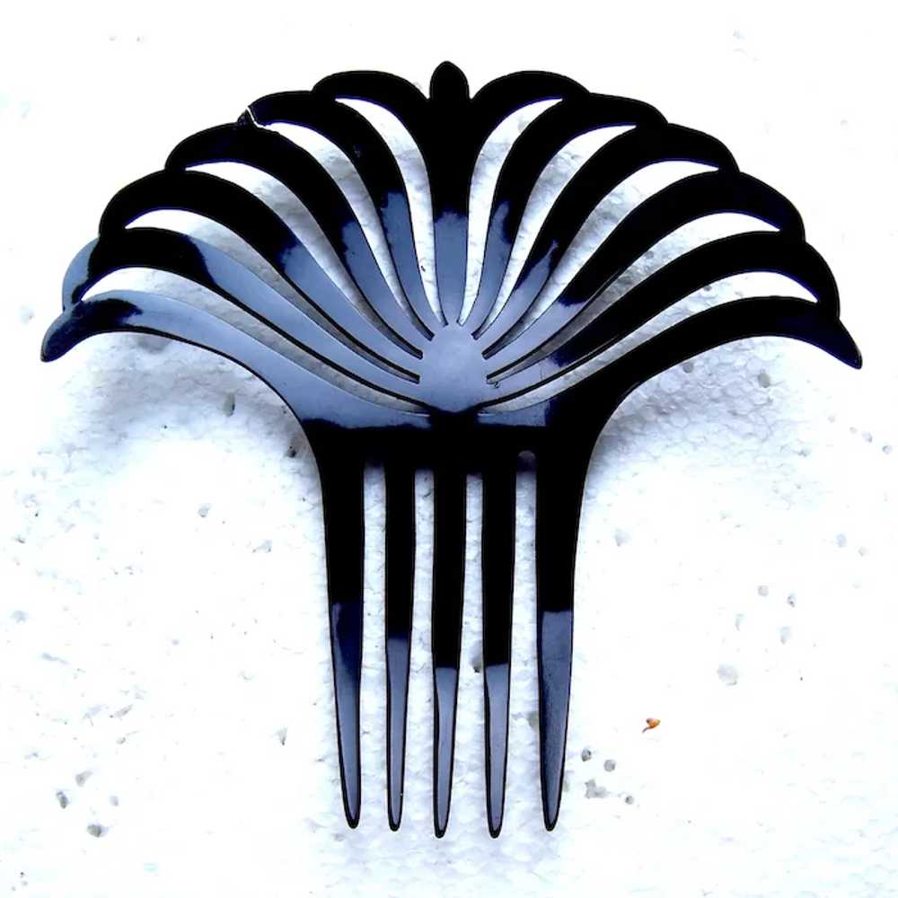 Egyptian style hair comb Art Deco black celluloid… - image 3