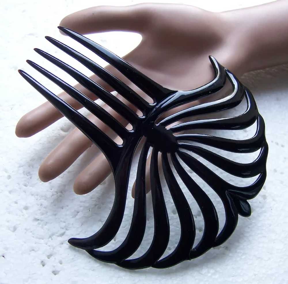 Egyptian style hair comb Art Deco black celluloid… - image 4