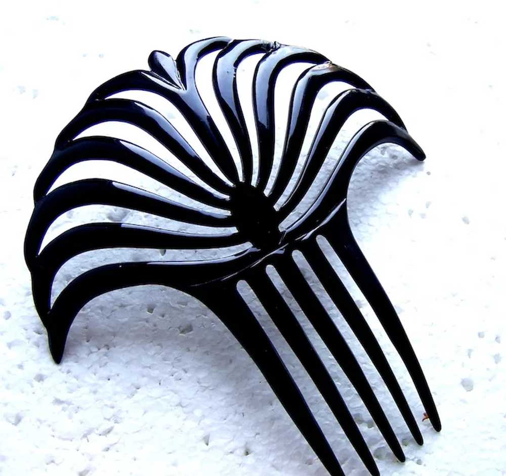 Egyptian style hair comb Art Deco black celluloid… - image 5