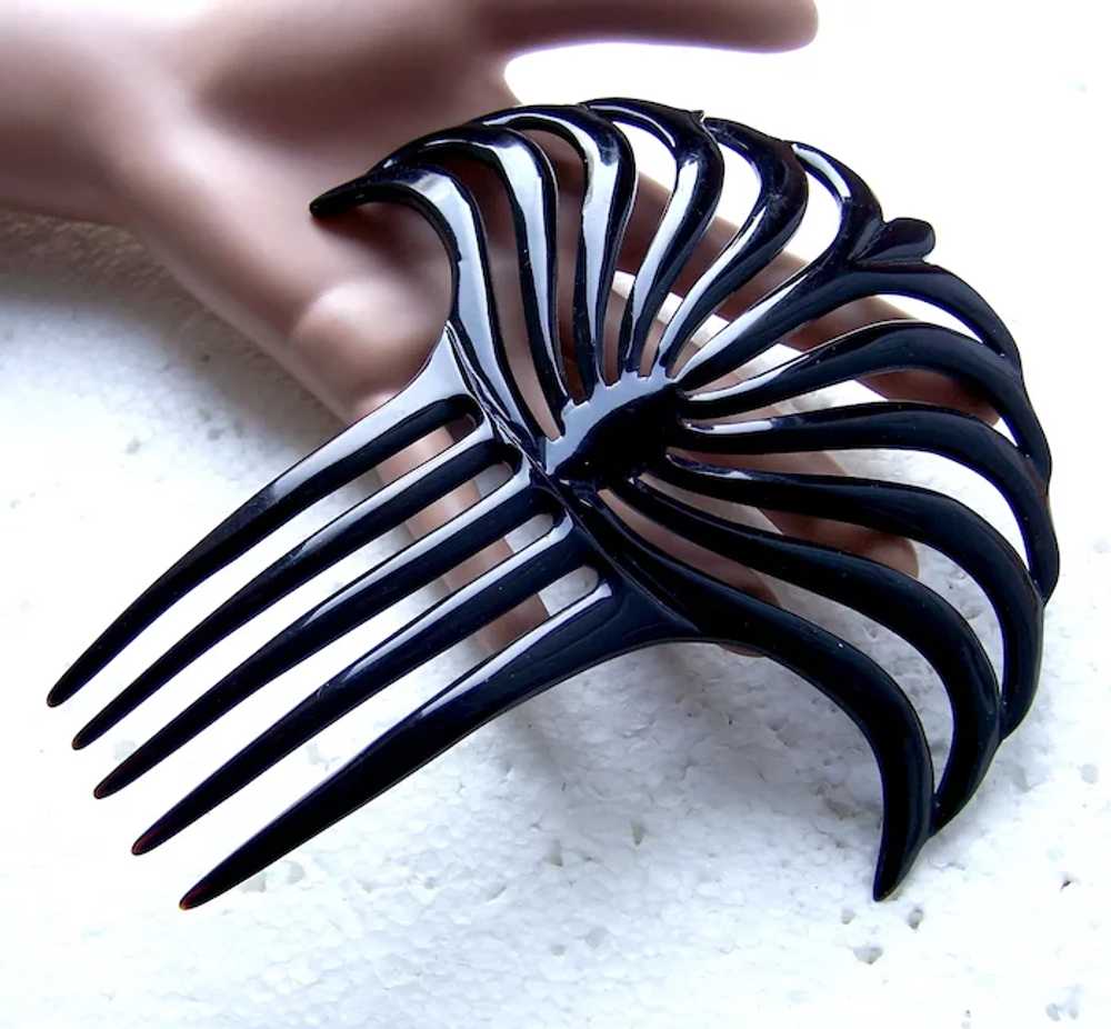 Egyptian style hair comb Art Deco black celluloid… - image 7