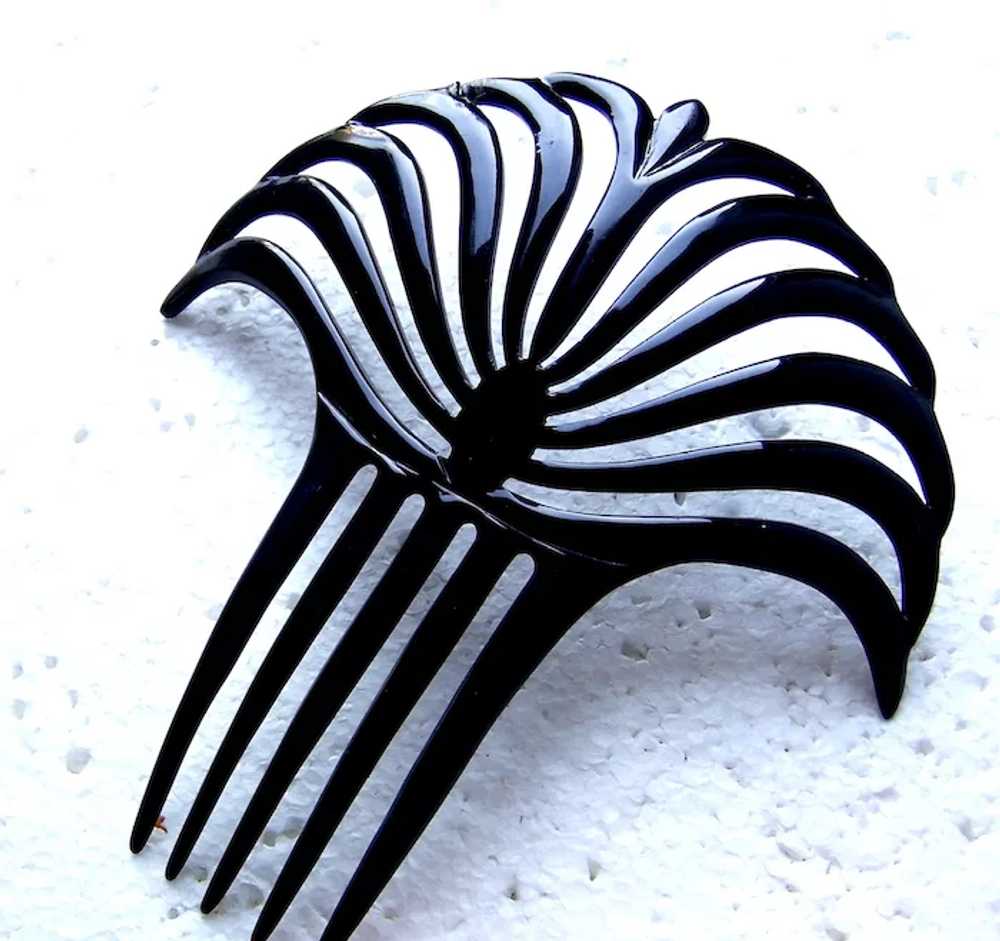 Egyptian style hair comb Art Deco black celluloid… - image 8