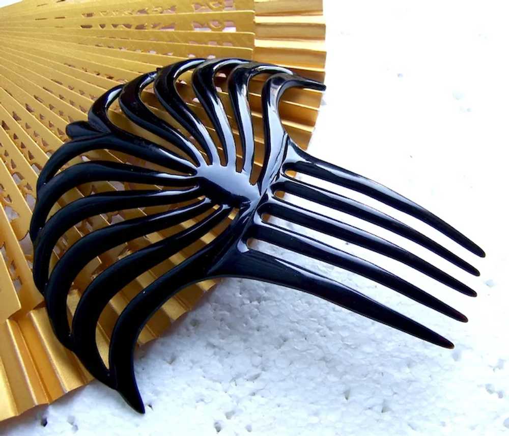 Egyptian style hair comb Art Deco black celluloid… - image 9