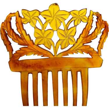 Victorian Spanish Style Hair Comb Carved Steer Ho… - image 1