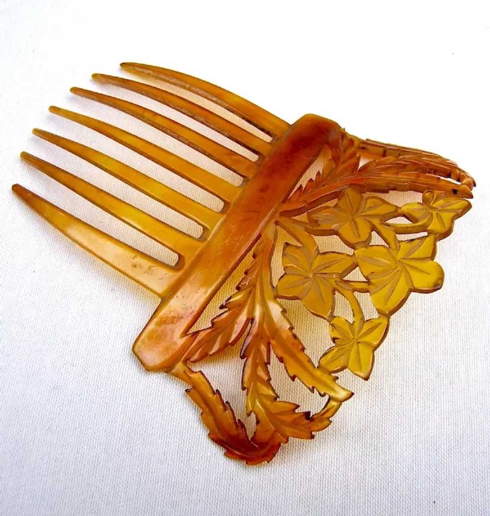 Victorian Spanish Style Hair Comb Carved Steer Ho… - image 2