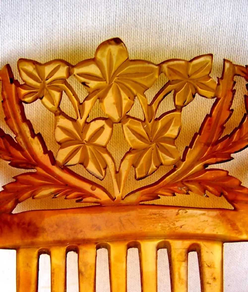 Victorian Spanish Style Hair Comb Carved Steer Ho… - image 3