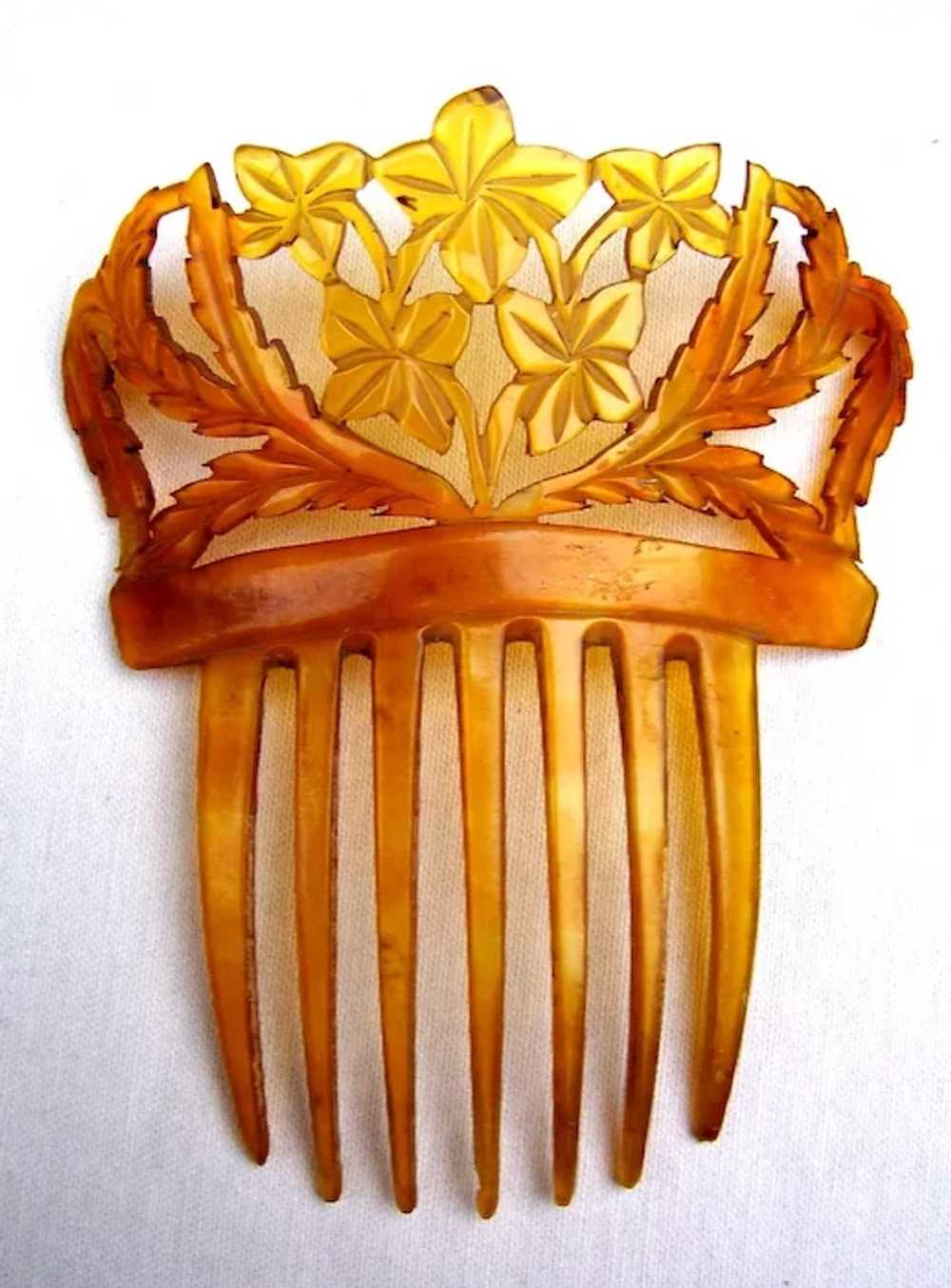 Victorian Spanish Style Hair Comb Carved Steer Ho… - image 6