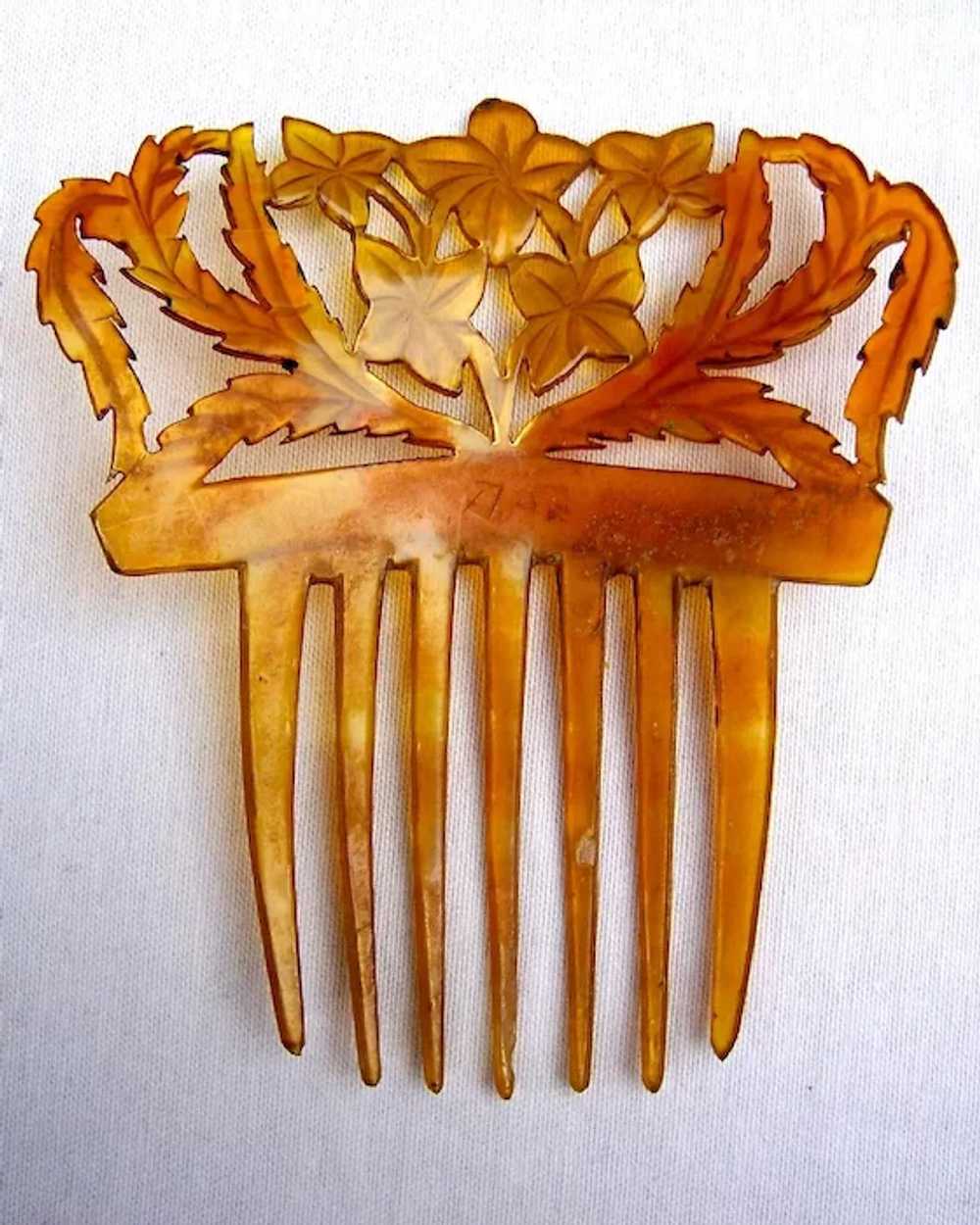 Victorian Spanish Style Hair Comb Carved Steer Ho… - image 8