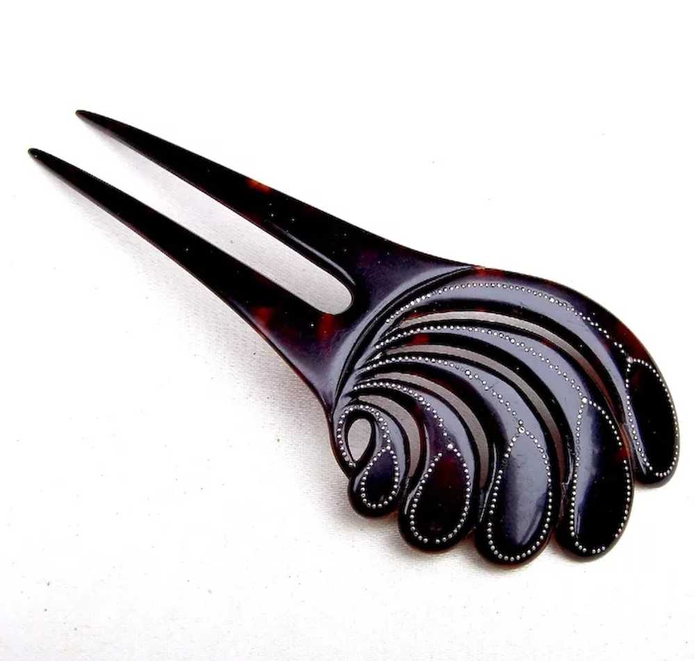 Leaf design hair comb gold pique faux tortoiseshe… - image 5