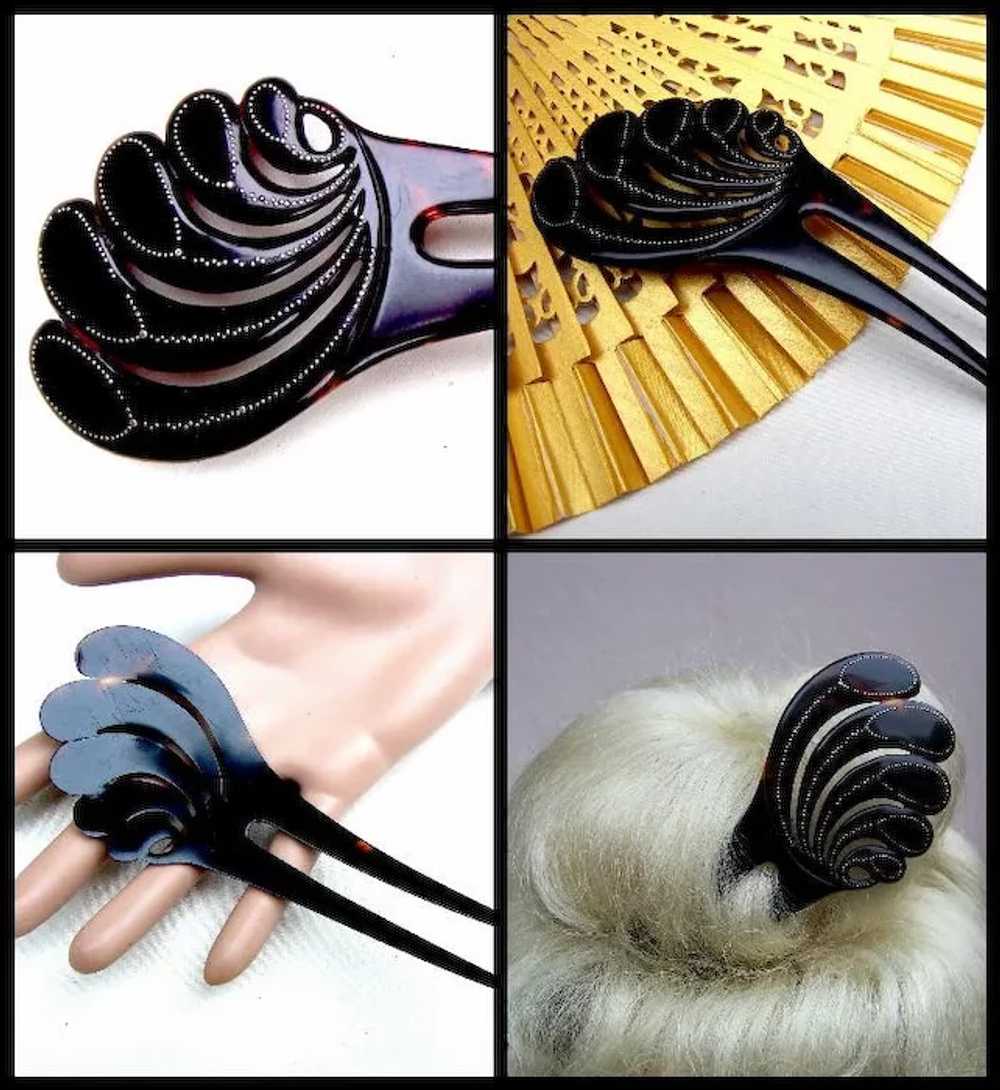 Leaf design hair comb gold pique faux tortoiseshe… - image 9