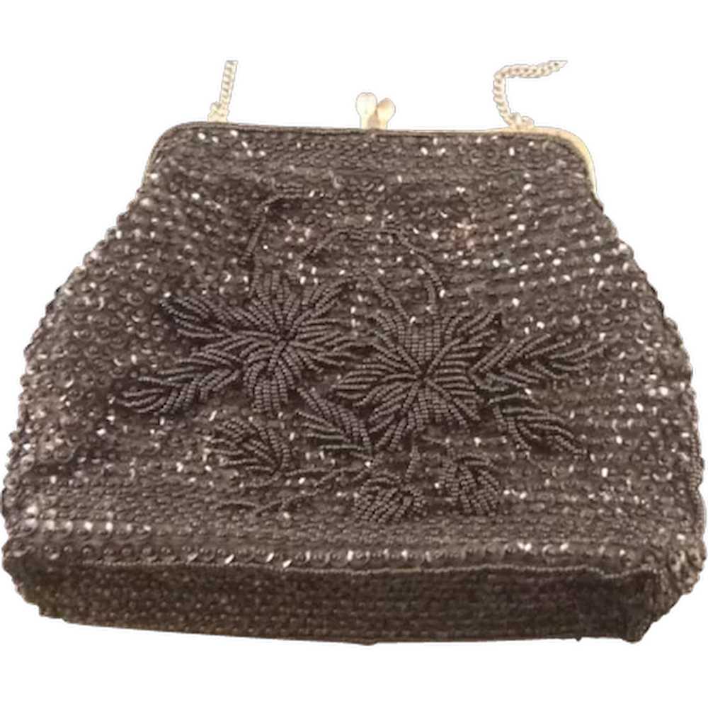 Vintage Black Beaded and Sequined Purse 1950's - image 1