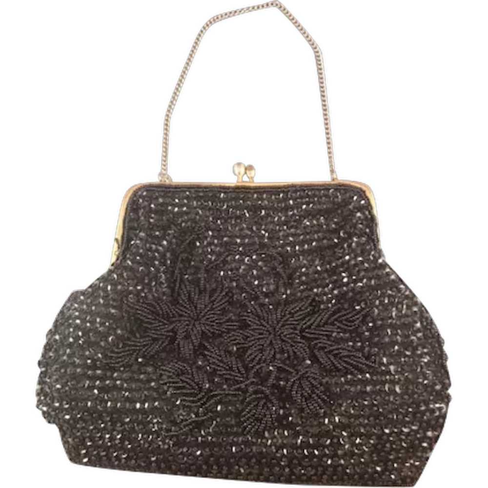 Vintage Black Beaded and Sequined Purse 1950's - image 2