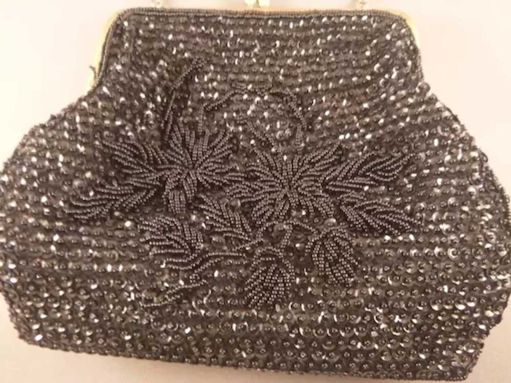 Vintage Black Beaded and Sequined Purse 1950's - image 3