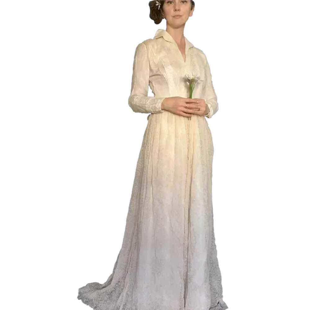 1930s Victorian Style Lace Wedding Dress Lined Br… - image 1