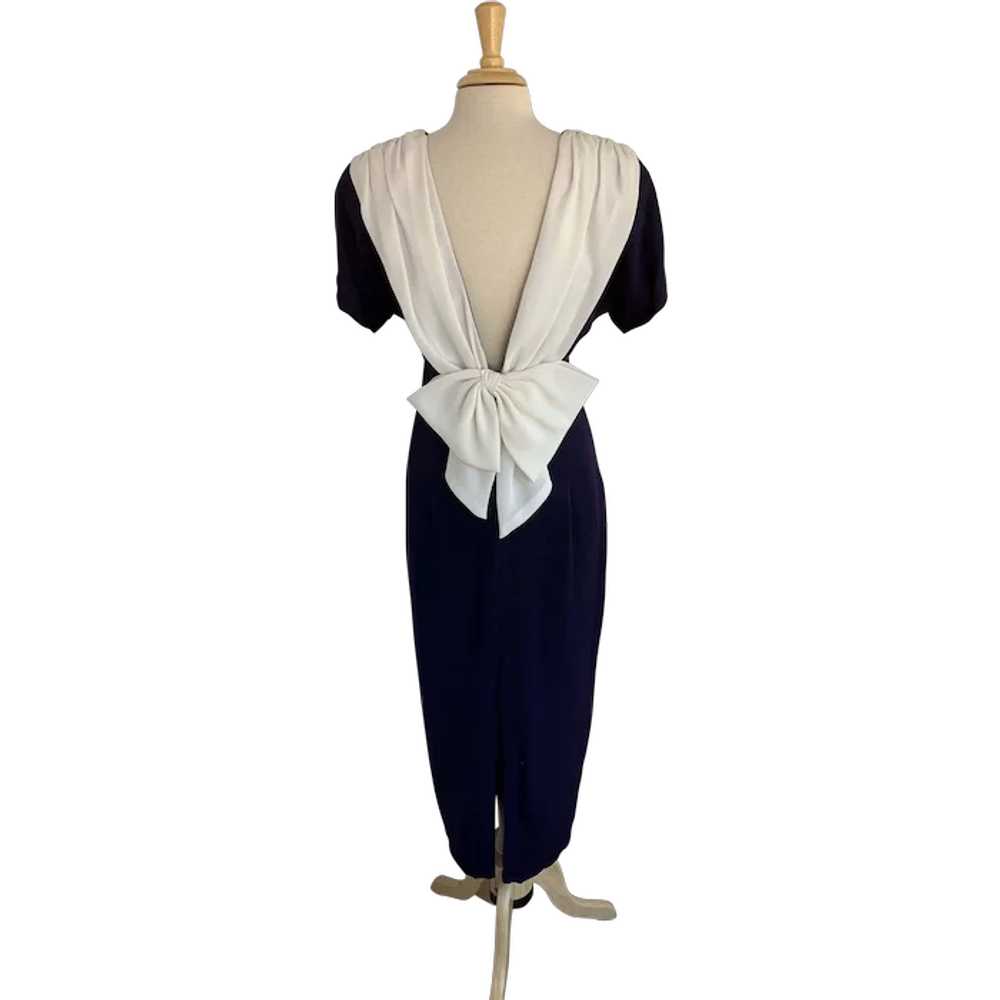 Datiani Vintage 1980s Navy and White Cocktail Dre… - image 1