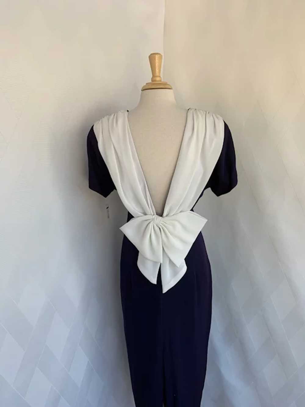 Datiani Vintage 1980s Navy and White Cocktail Dre… - image 5