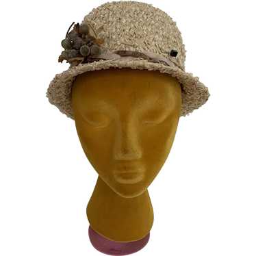 Vintage 1960s Straw Cloche Hat - image 1