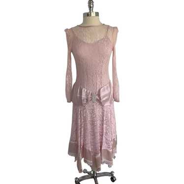 1990s does 20s Pink Lace Drop Waist Dress - image 1