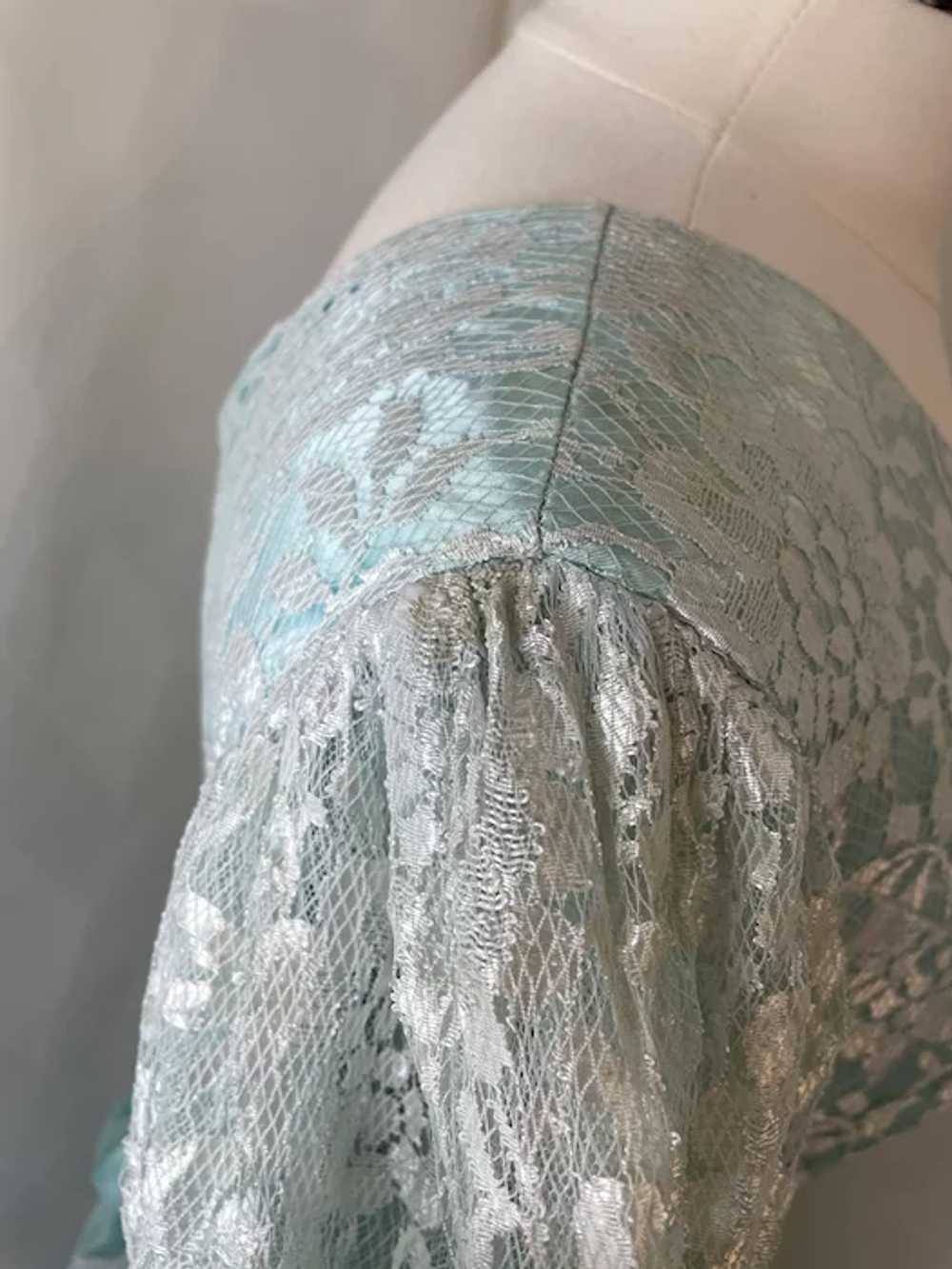 Vintage 1970s Seafoam Blue Satin and Lace Tiered … - image 4