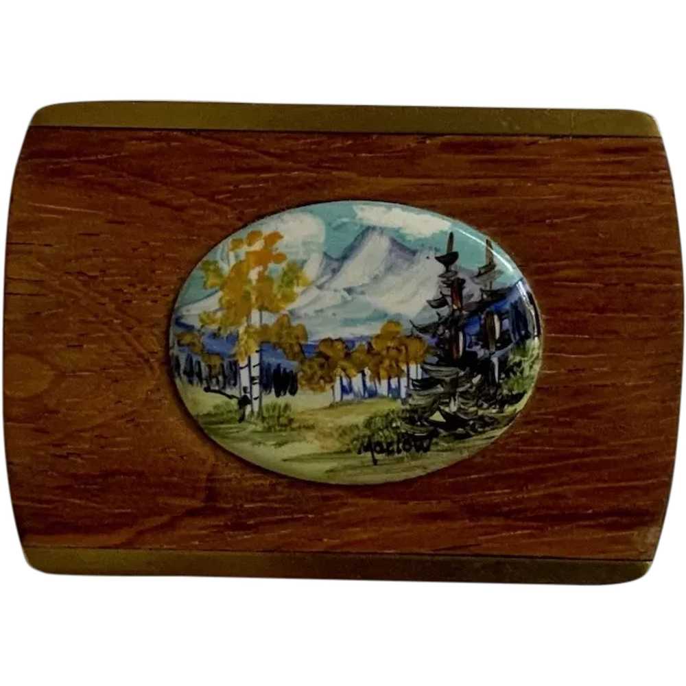 Mountain Landscape on Porcelain Hand Painted Wood… - image 1