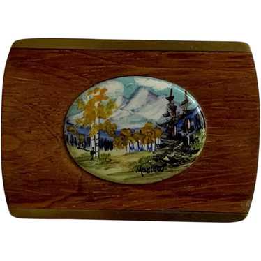 Mountain Landscape on Porcelain Hand Painted Wood… - image 1