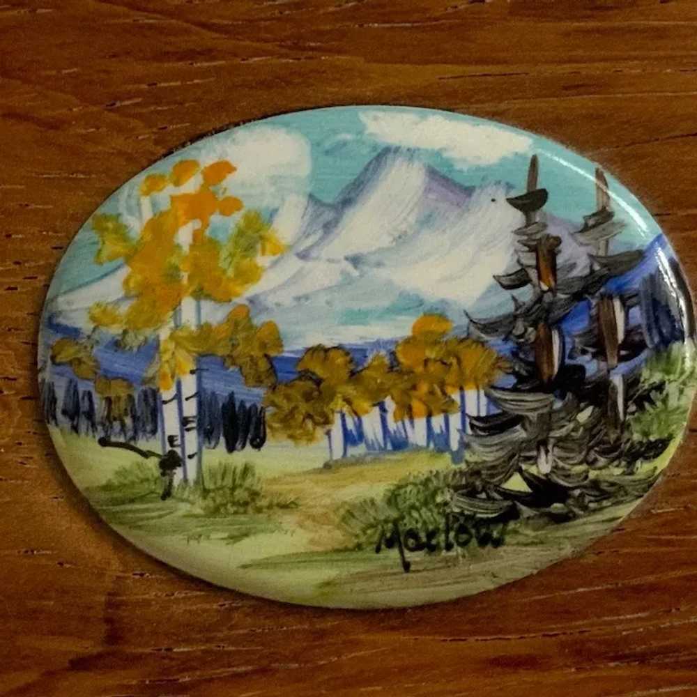 Mountain Landscape on Porcelain Hand Painted Wood… - image 2