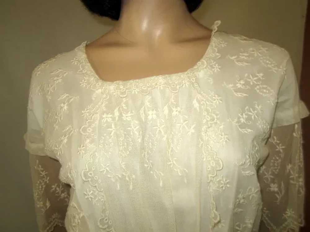 White Edwardian Tea Gown on Fine Netting with Tie… - image 7
