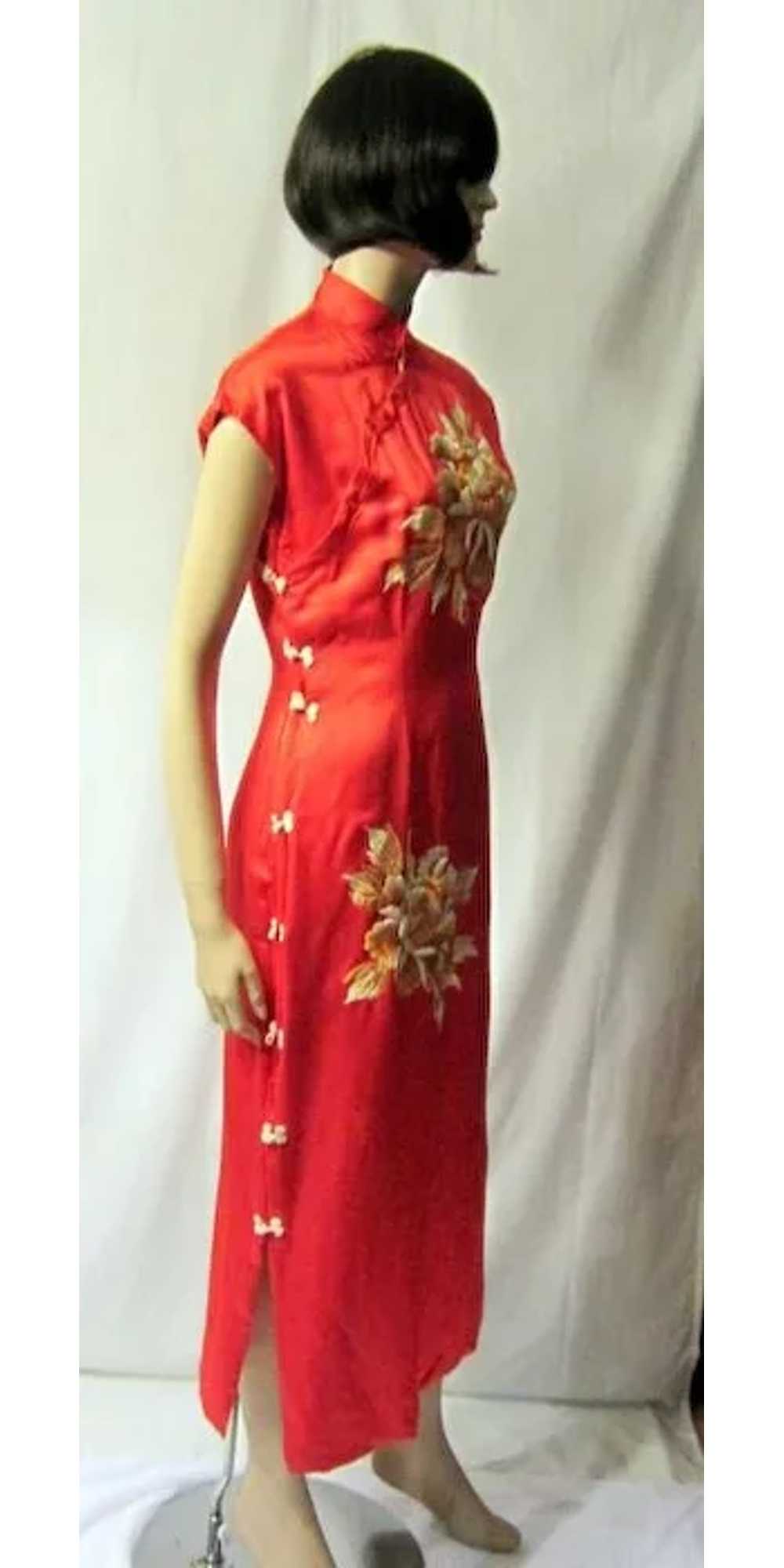 1930's Red Japanese Cheongsam Hand-Embroidered wi… - image 2