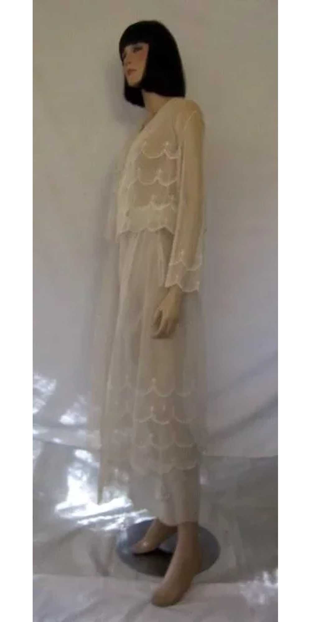 White Edwardian Tea Gown on Netting with Scallope… - image 2