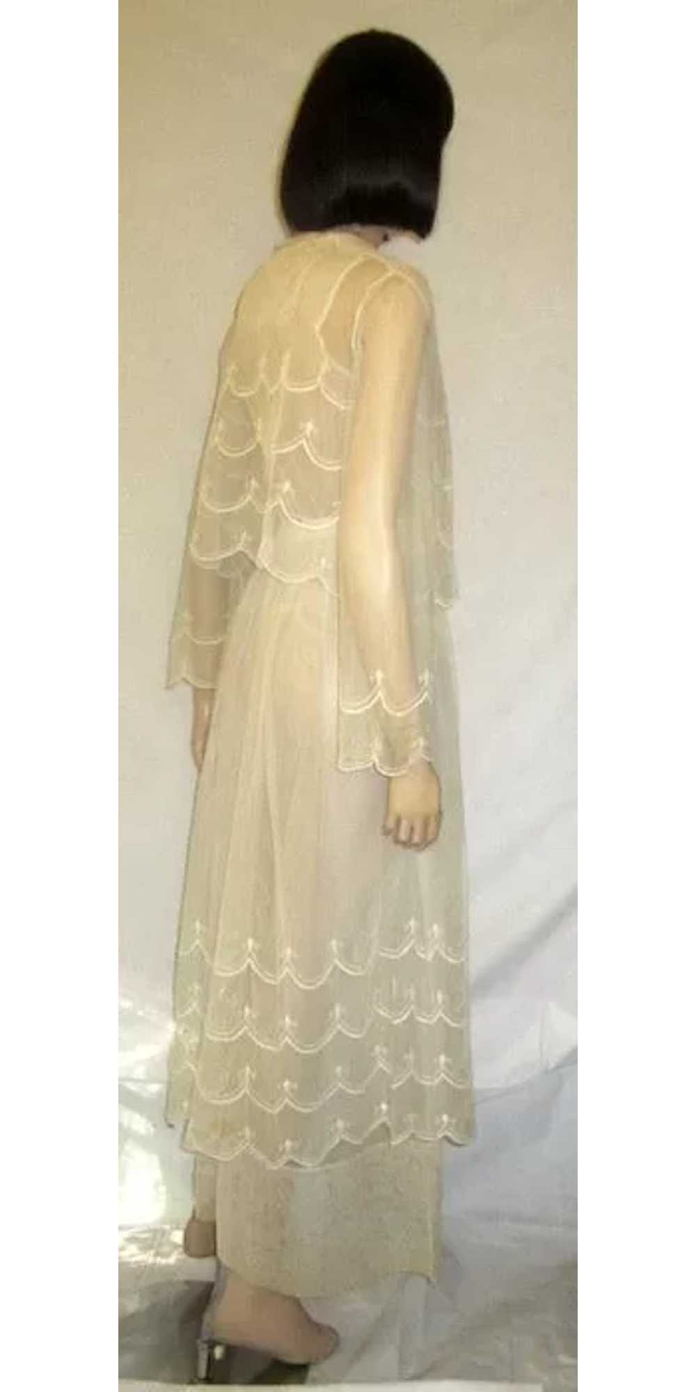 White Edwardian Tea Gown on Netting with Scallope… - image 4