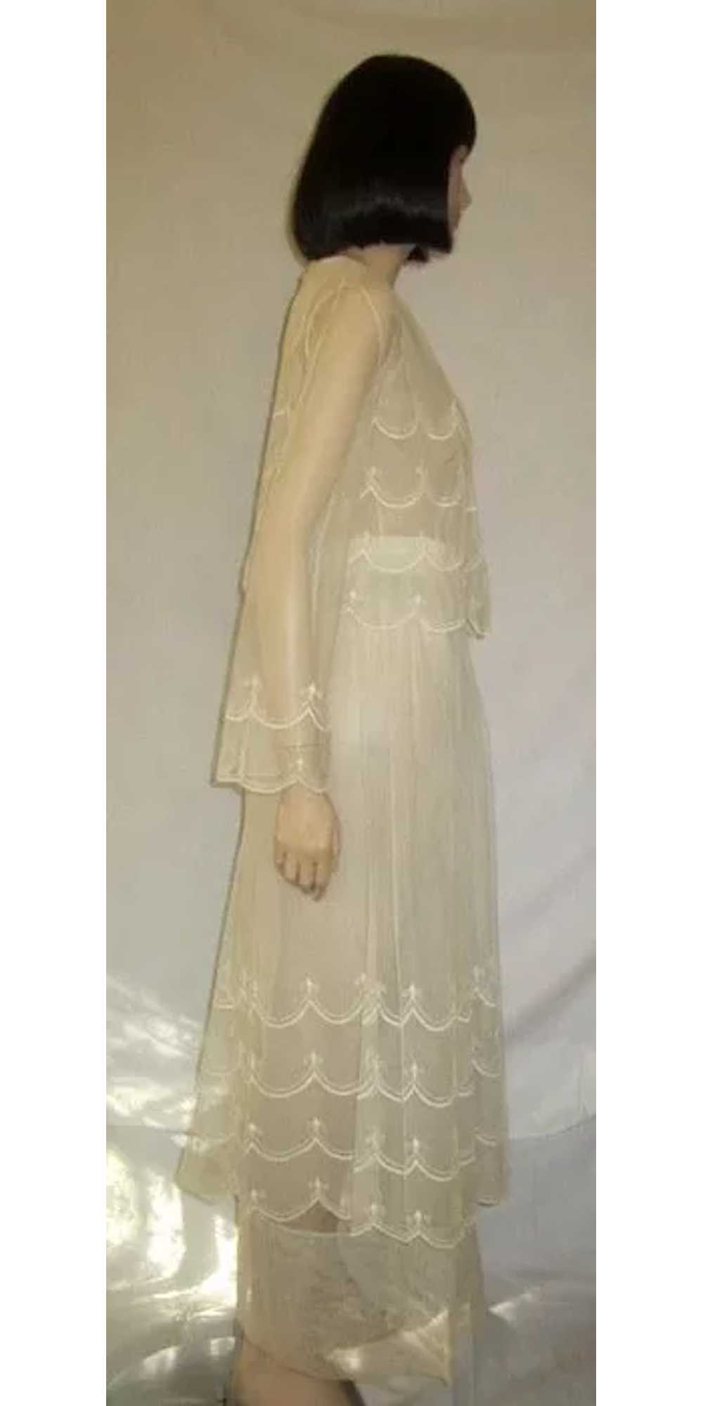 White Edwardian Tea Gown on Netting with Scallope… - image 5