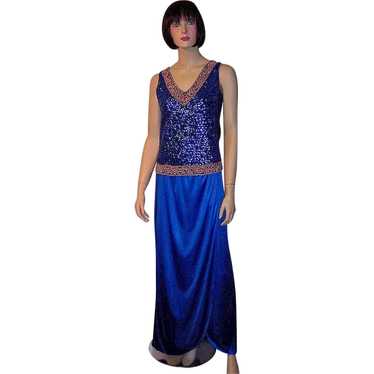 1960's Royal Blue Sequined and Beaded Sleeveless … - image 1