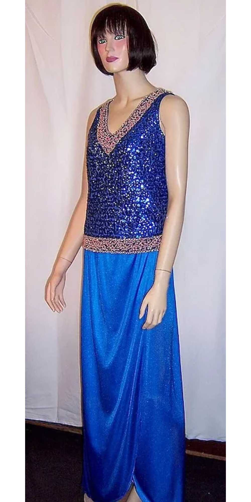 1960's Royal Blue Sequined and Beaded Sleeveless … - image 2