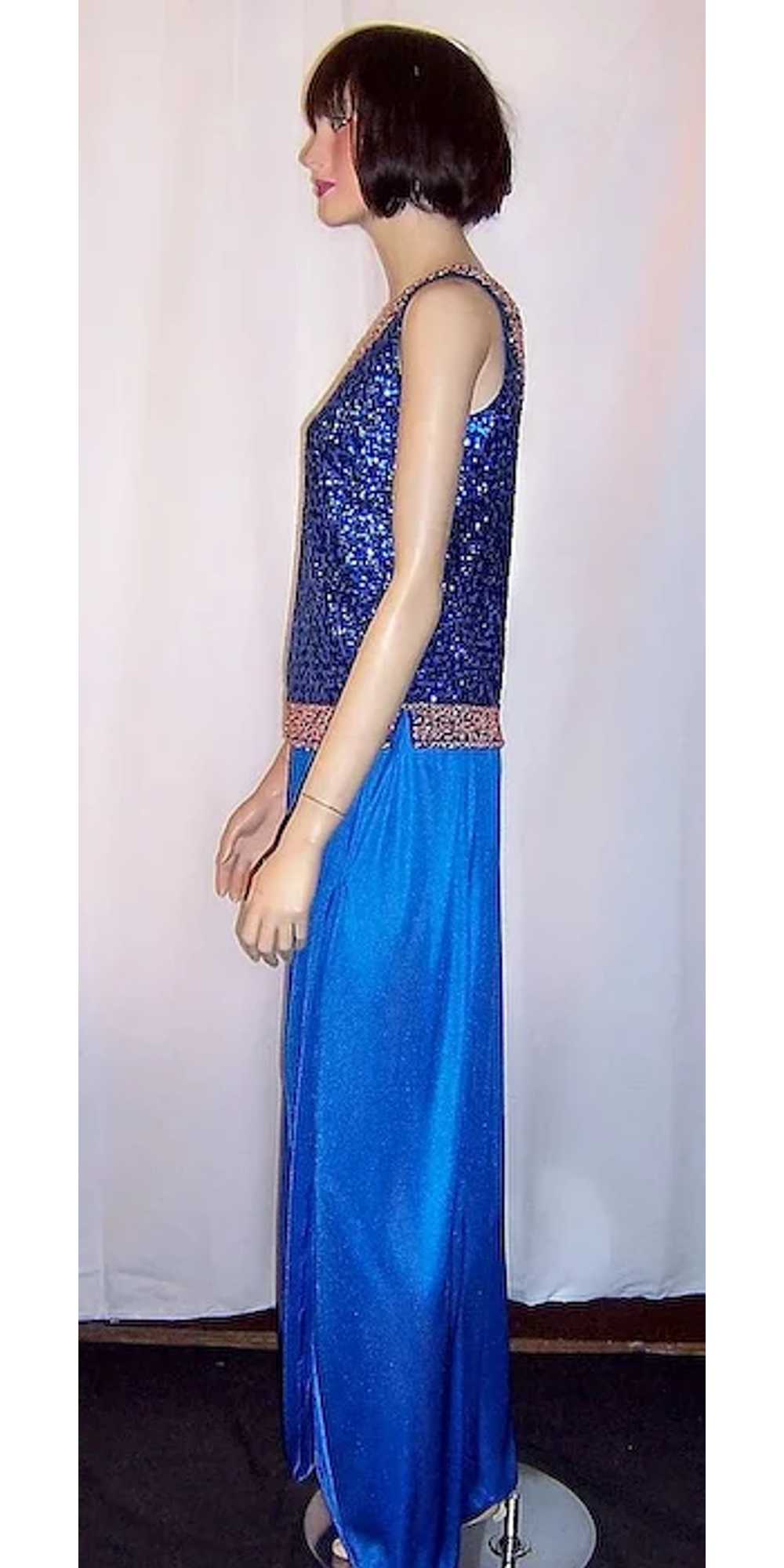 1960's Royal Blue Sequined and Beaded Sleeveless … - image 3