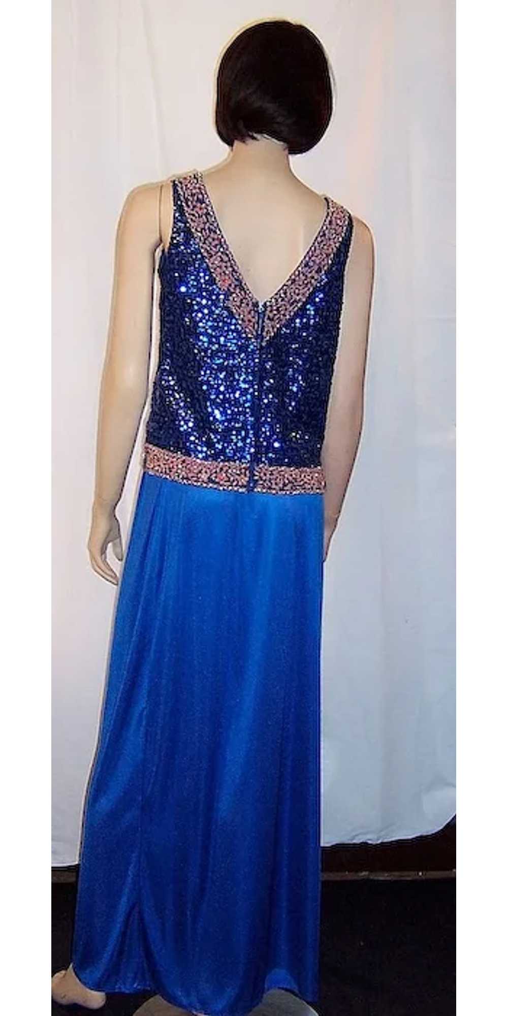 1960's Royal Blue Sequined and Beaded Sleeveless … - image 4