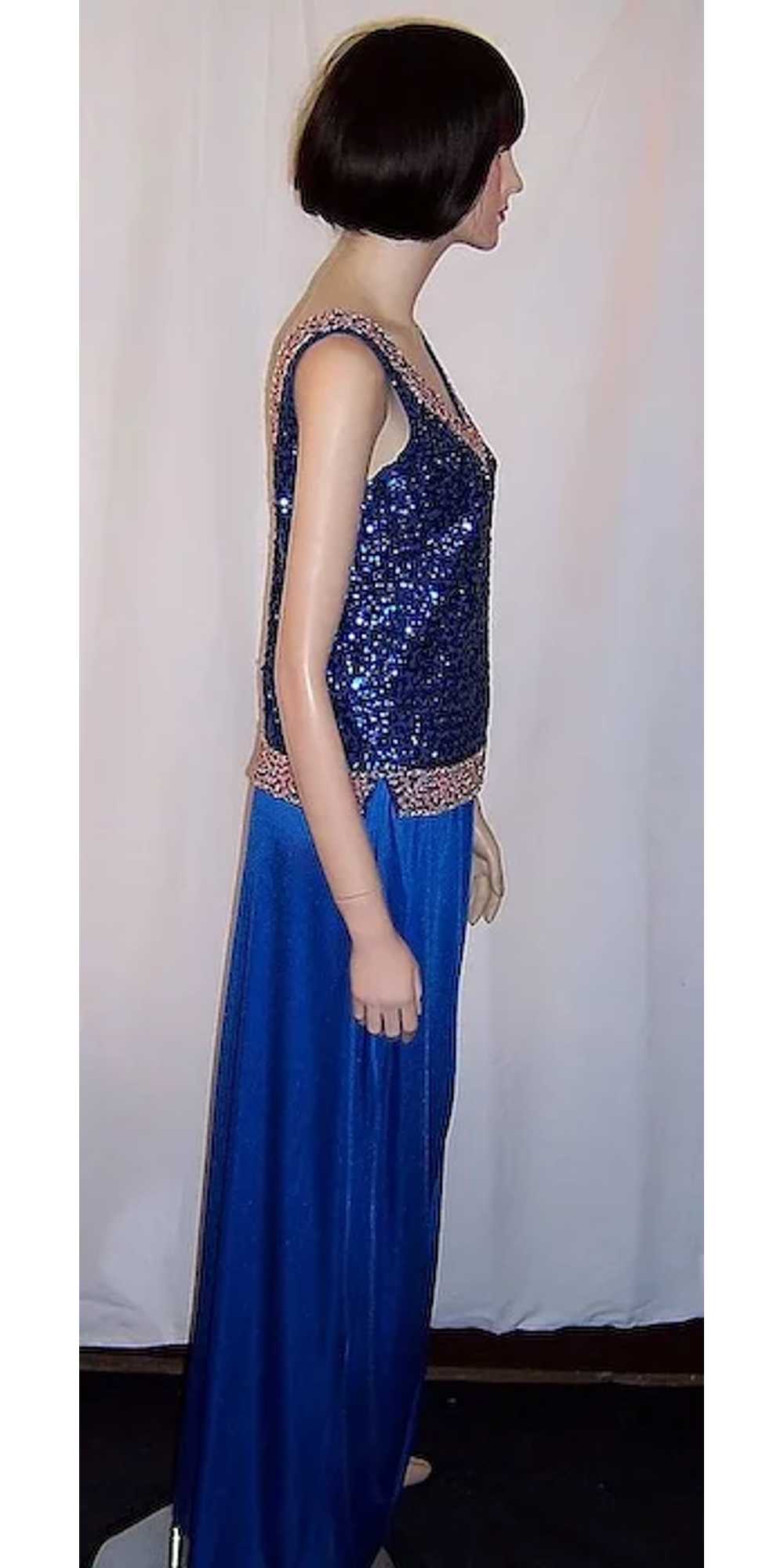 1960's Royal Blue Sequined and Beaded Sleeveless … - image 6