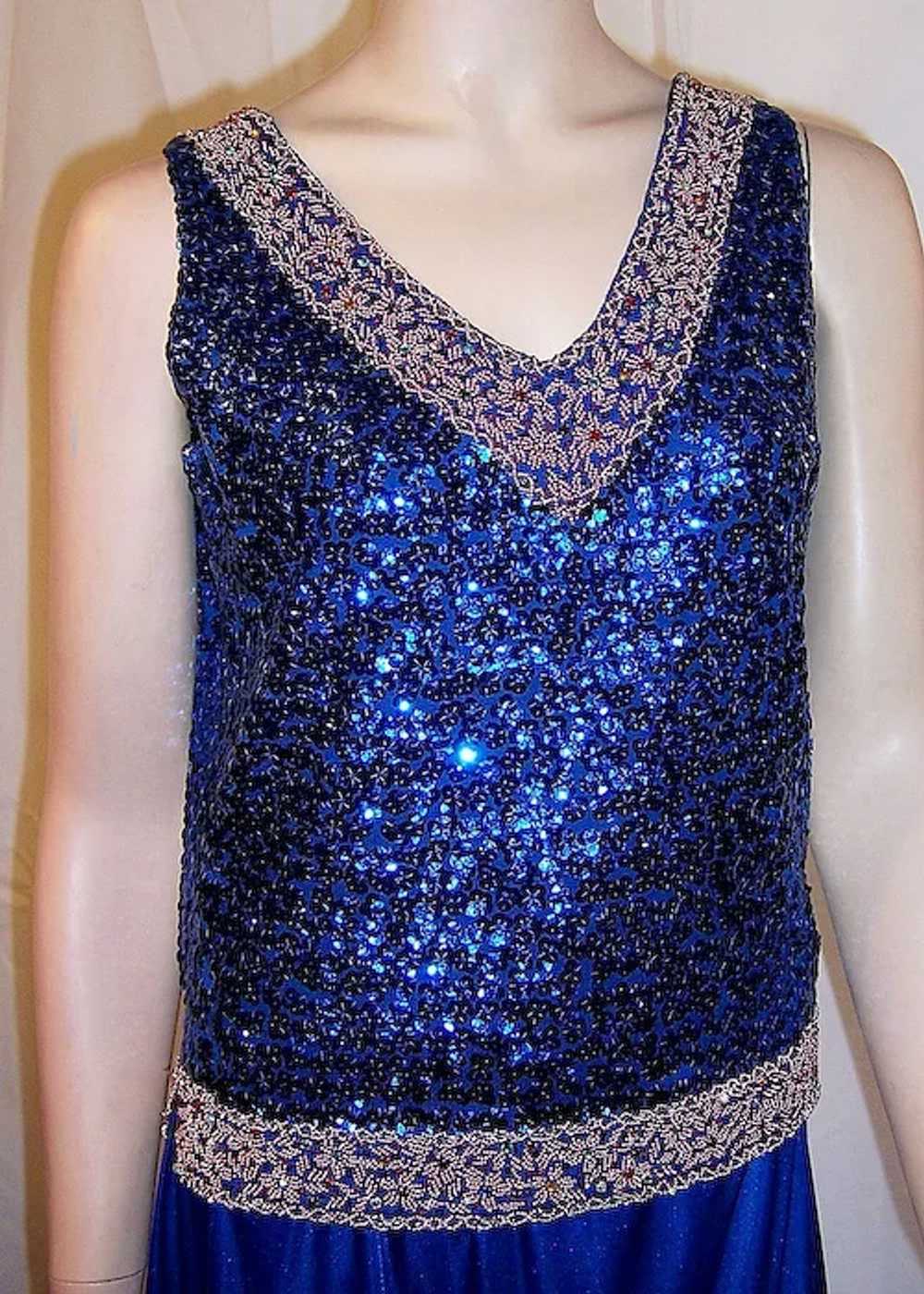 1960's Royal Blue Sequined and Beaded Sleeveless … - image 7