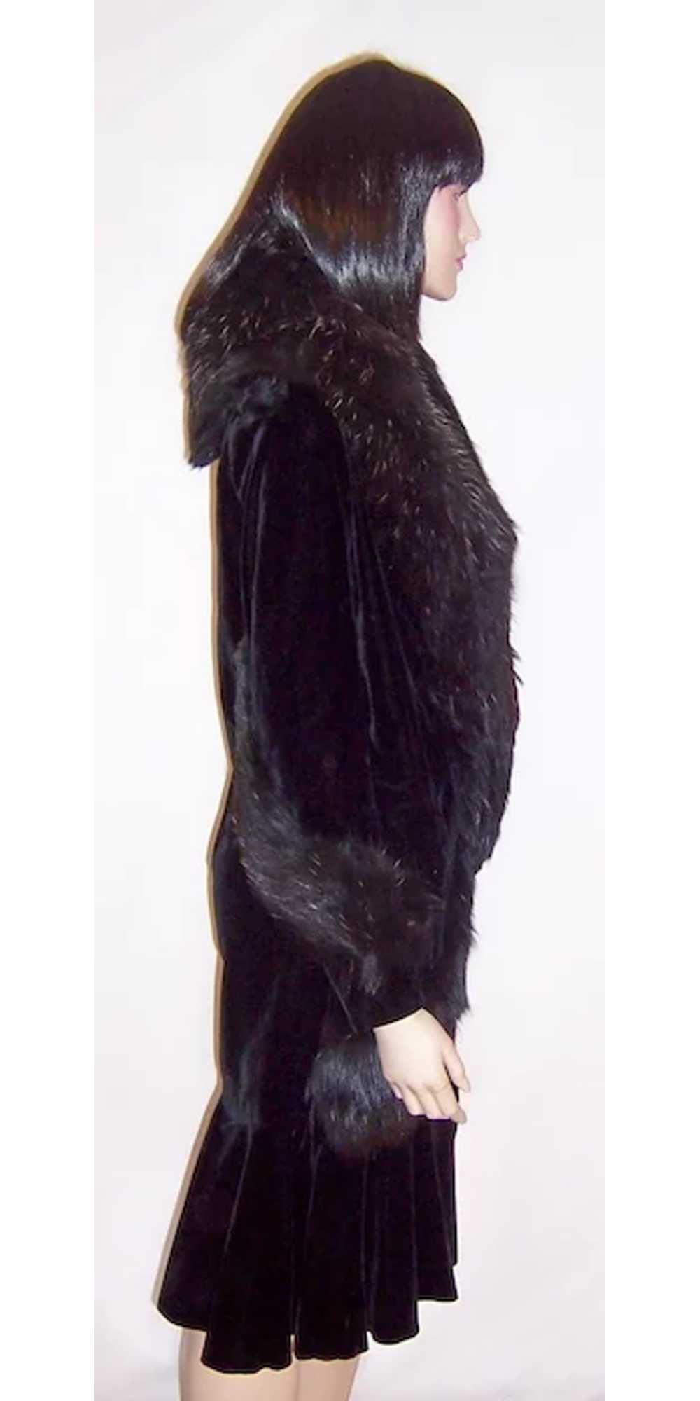 Fabulous 1920's Black Silk Velvet Coat with Fur C… - image 2