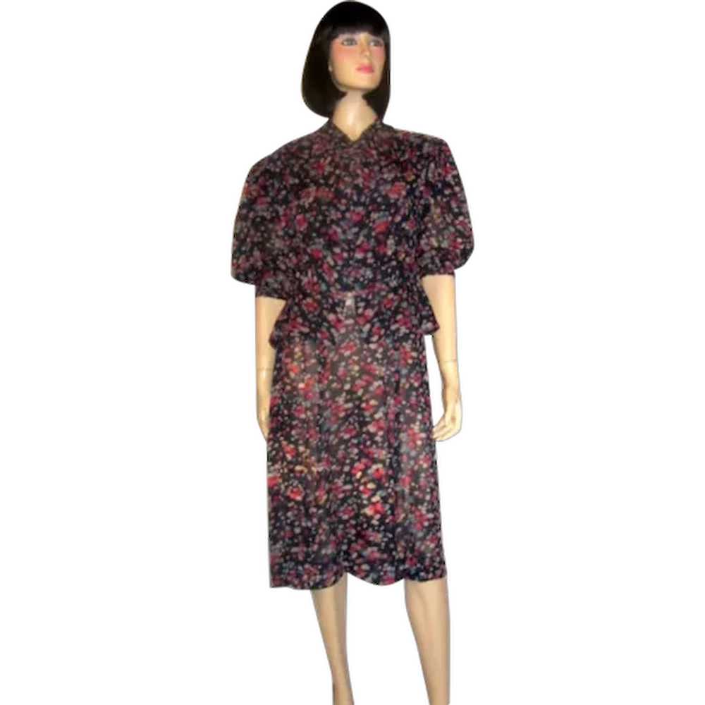 Late 1930's-Early 1940's Floral Printed Navy Chif… - image 1