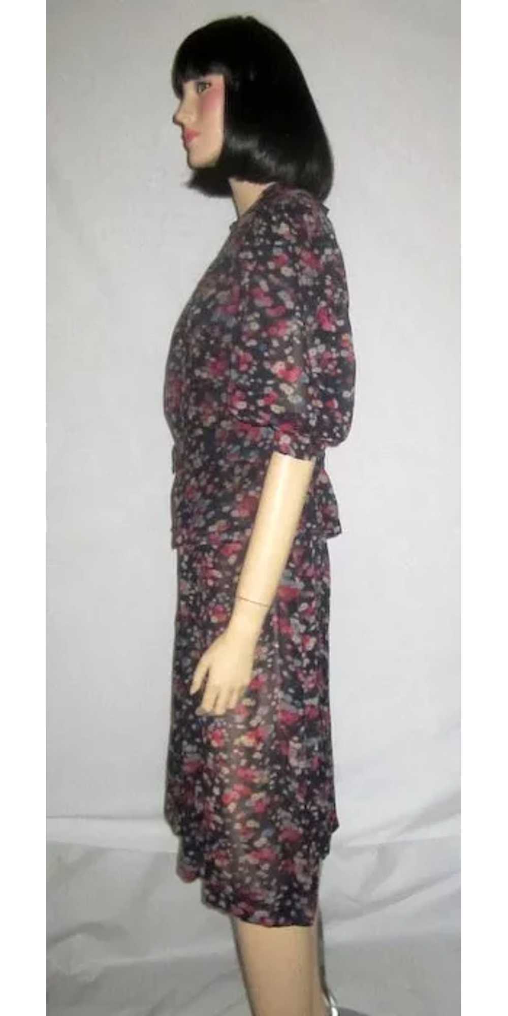 Late 1930's-Early 1940's Floral Printed Navy Chif… - image 2